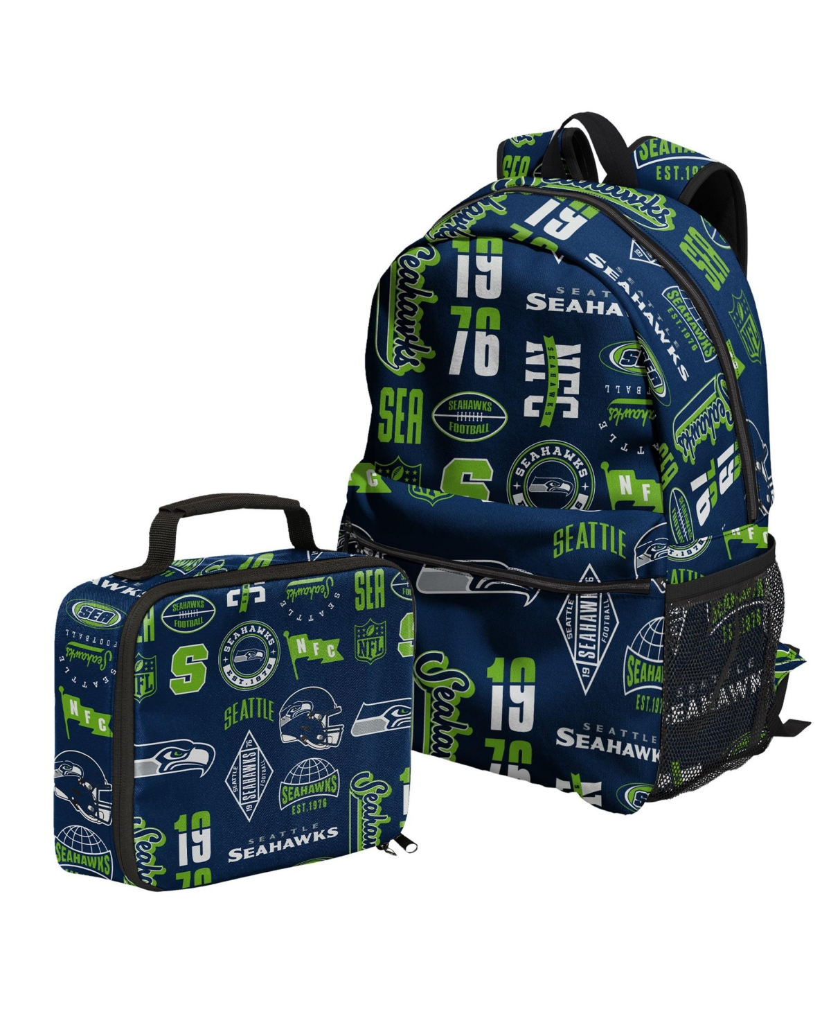 Outerstuff Boys' and Girls' Seattle Seahawks School Water-Bottle Sleeves Backpack and Lunchbox Set