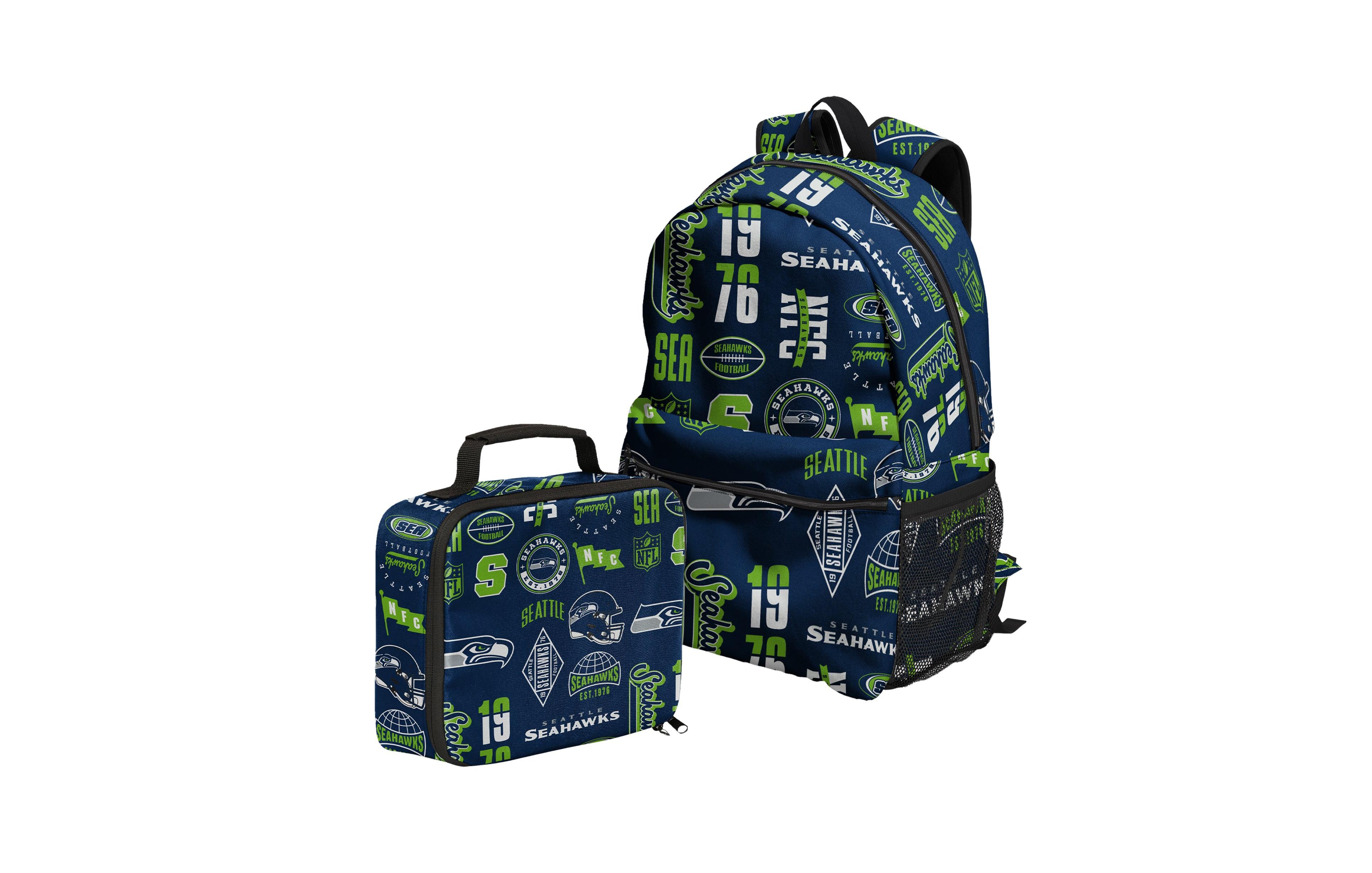 Outerstuff Boys' and Girls' Seattle Seahawks School Water-Bottle Sleeves Backpack and Lunchbox Set