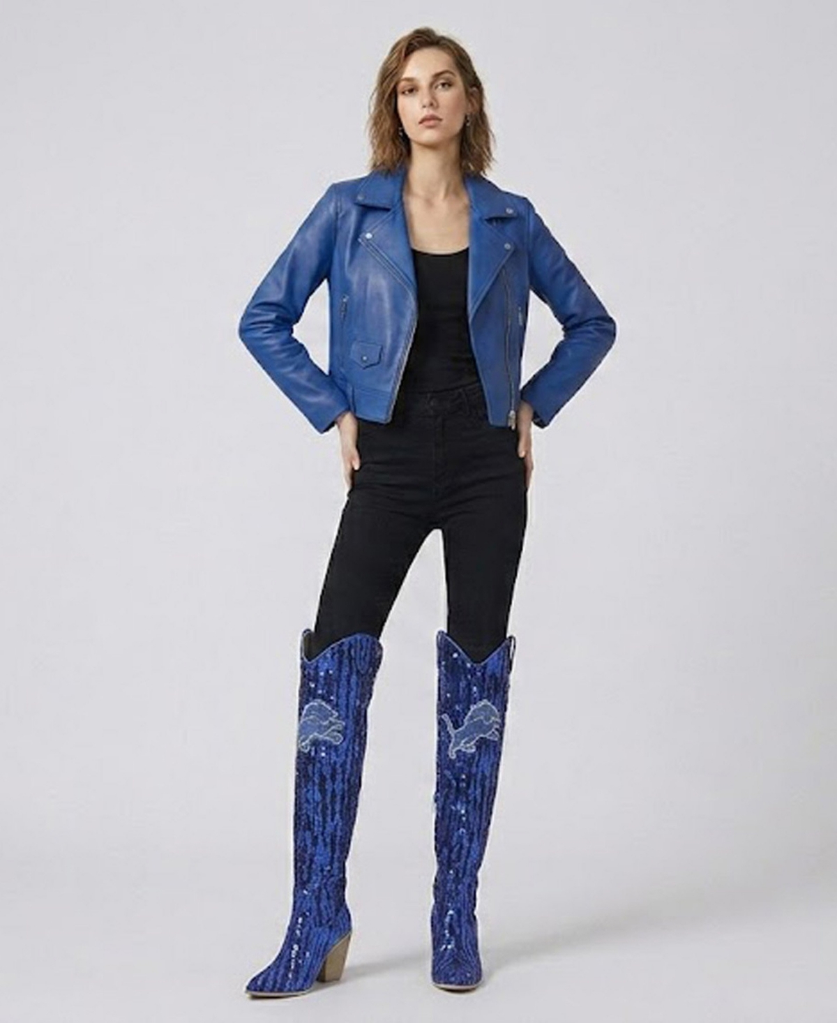 Cuce Detroit Lions Over-the-Knee Two-Tone Sequin Boots