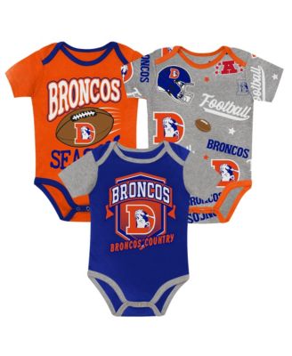 Baby Boys and Girls Denver Broncos First Round Pick Screen-Print Short-Sleeve 3-Piece Creeper Set