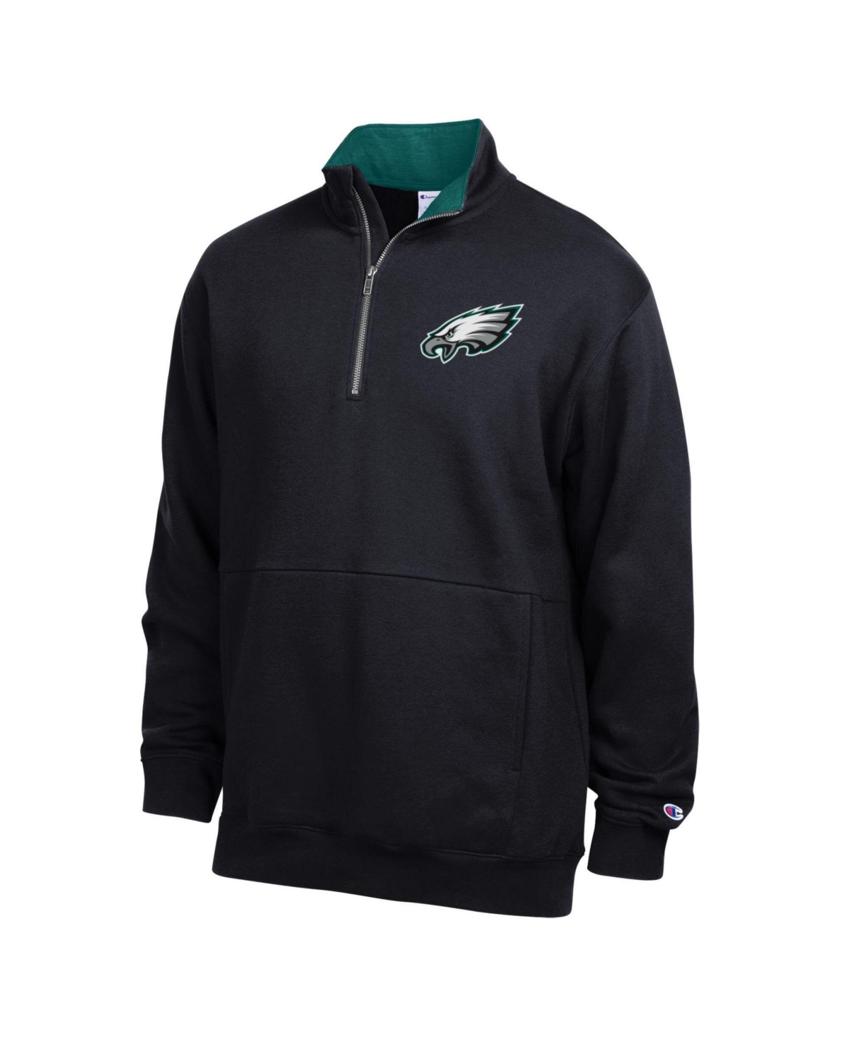 Champion Men's Black/Midnight Green Philadelphia Eagles Fleece Quarter-Zip Pullover Jacket - Black, Midnight Green