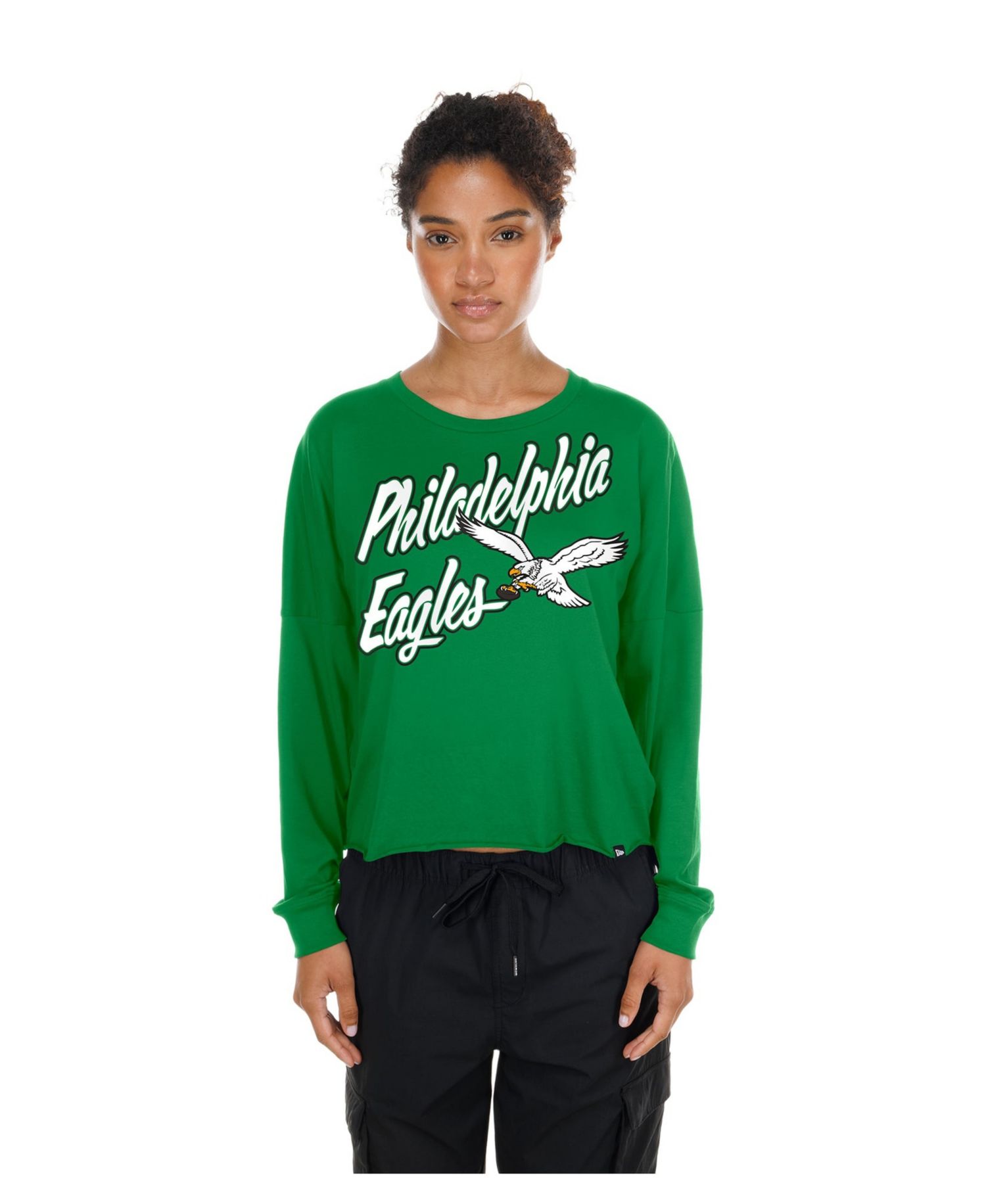 Women's Philadelphia Eagles Cropped Oversized Long-Sleeve T-Shirt