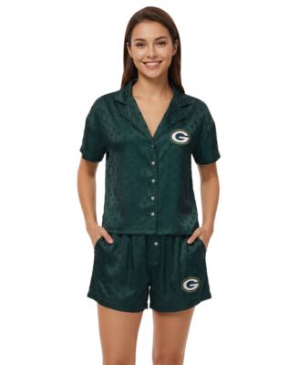 Women's Green Bay Packers Wink Dot Satin Jacquard Short-Sleeve Pajama Shirt and Shorts Set