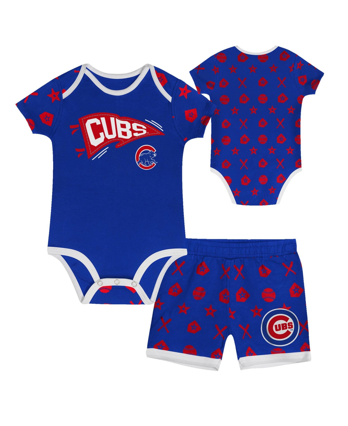 Outerstuff Baby Boys' and Girls' Chicago Cubs On Deck Short-Sleeve Screen Print Bodysuit Shorts Set