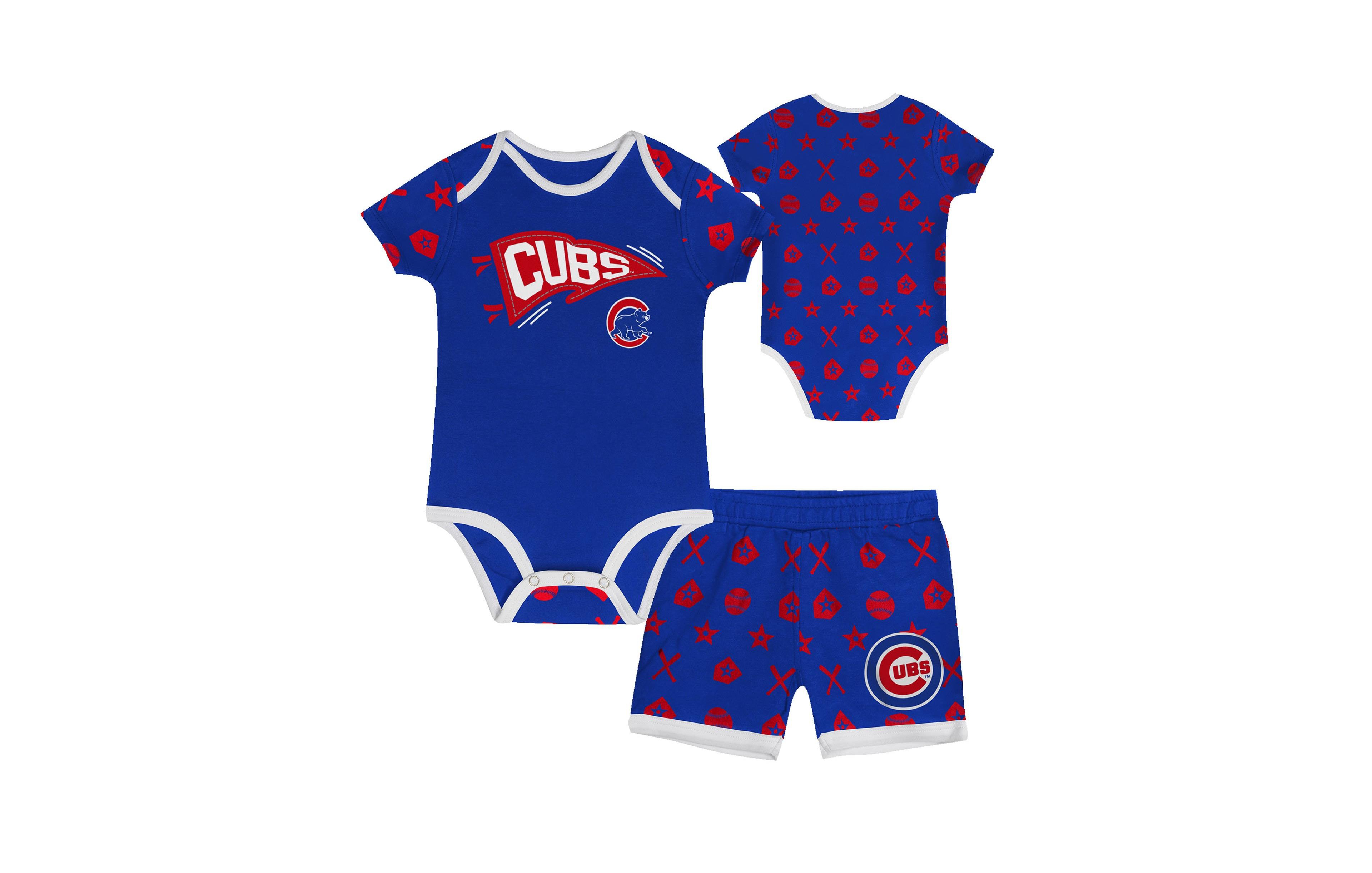 Outerstuff Baby Boys' and Girls' Chicago Cubs On Deck Short-Sleeve Screen Print Bodysuit Shorts Set