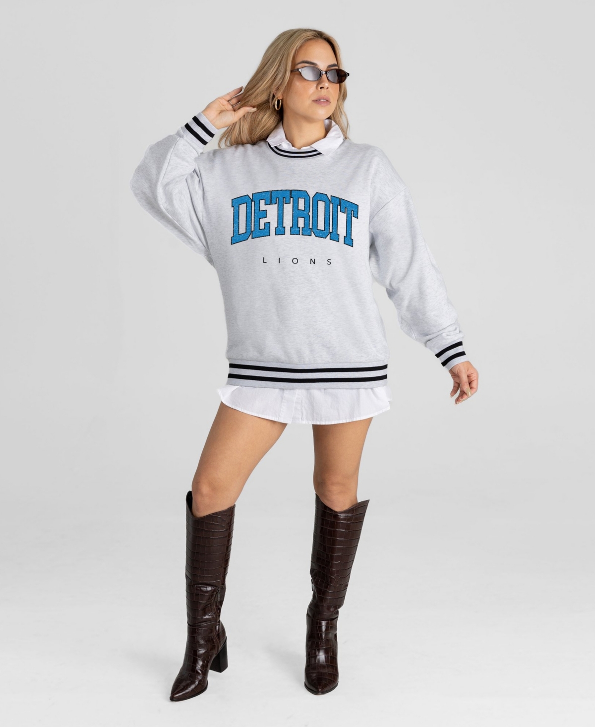 Gameday Couture Women's Detroit Lions Oversized Ringer Stripe Sweatshirt