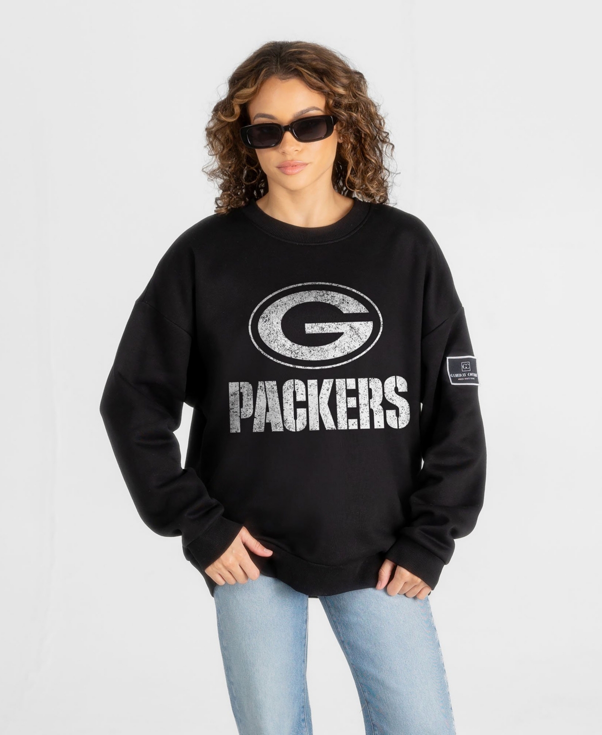 Women's Gameday Couture Black Green Bay Packers Bold Move Black Label Premium Drop Shoulder Sweatshirt