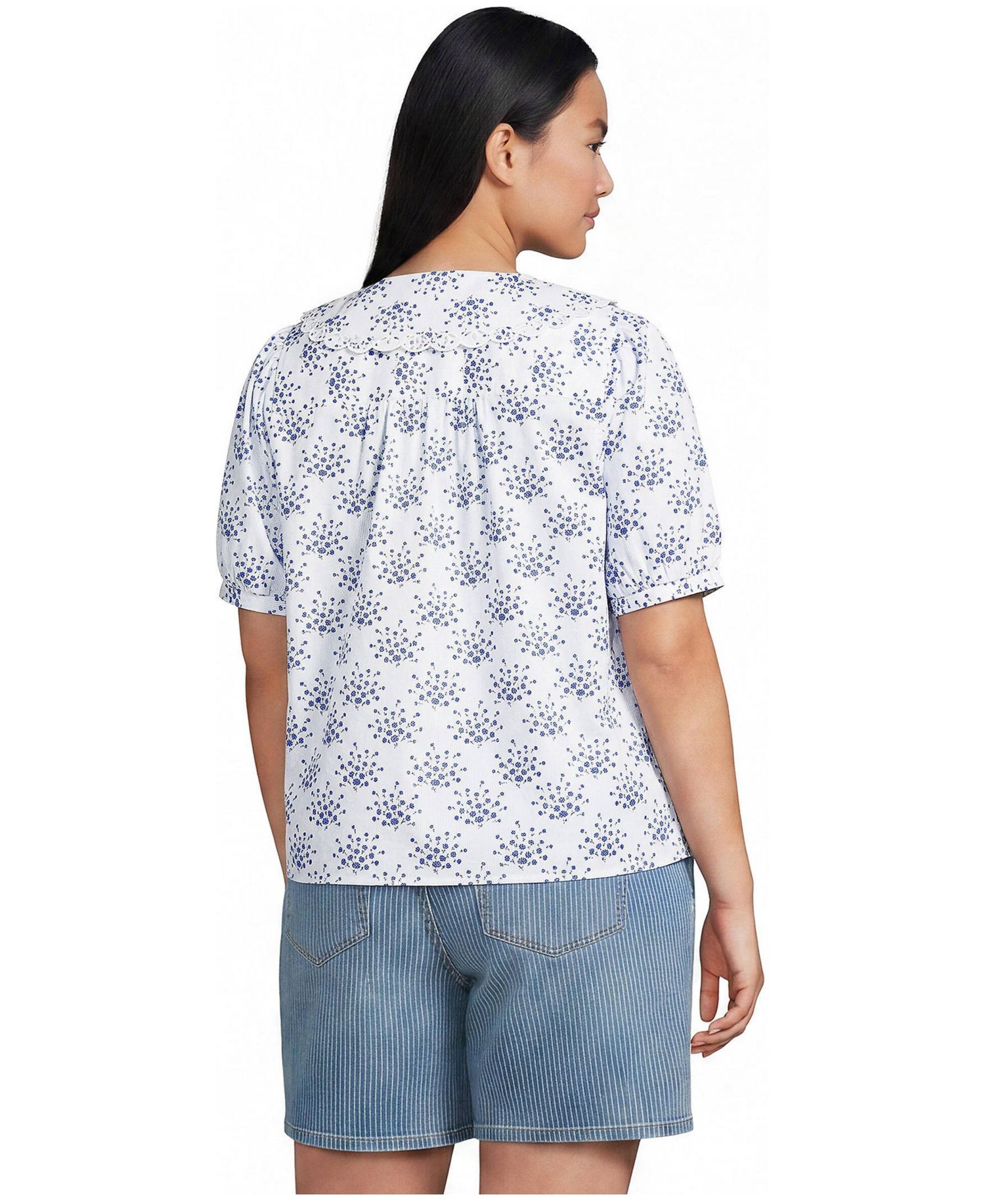 Plus Size Ruffle-Collar Puff-Sleeve Blouse