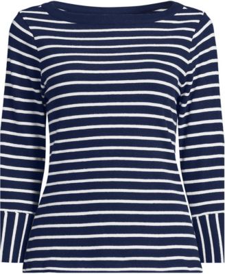 Plus Size Boat Neck 3/4-Sleeve Cotton T-Shirt