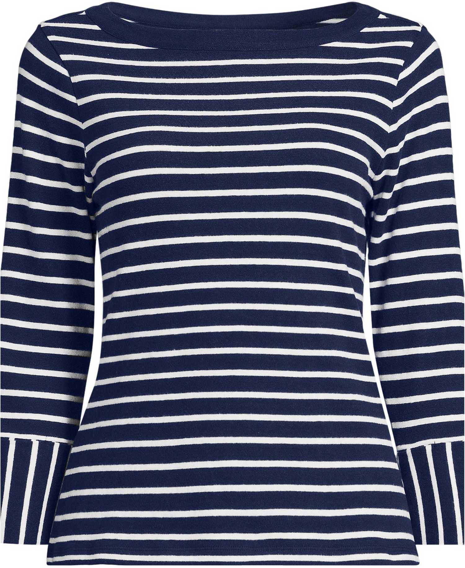Plus Size Boat Neck 3/4-Sleeve Cotton T-Shirt