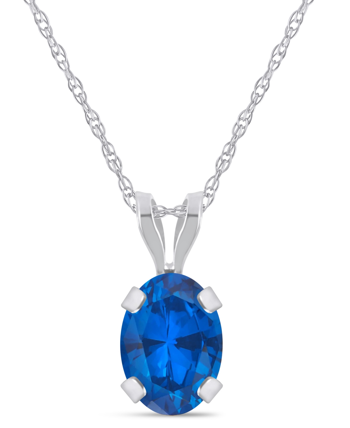 Macy's Lab-Grown Sapphire (1 ct. t.w.) Pendant Necklace in 10k White Gold - Sapphire