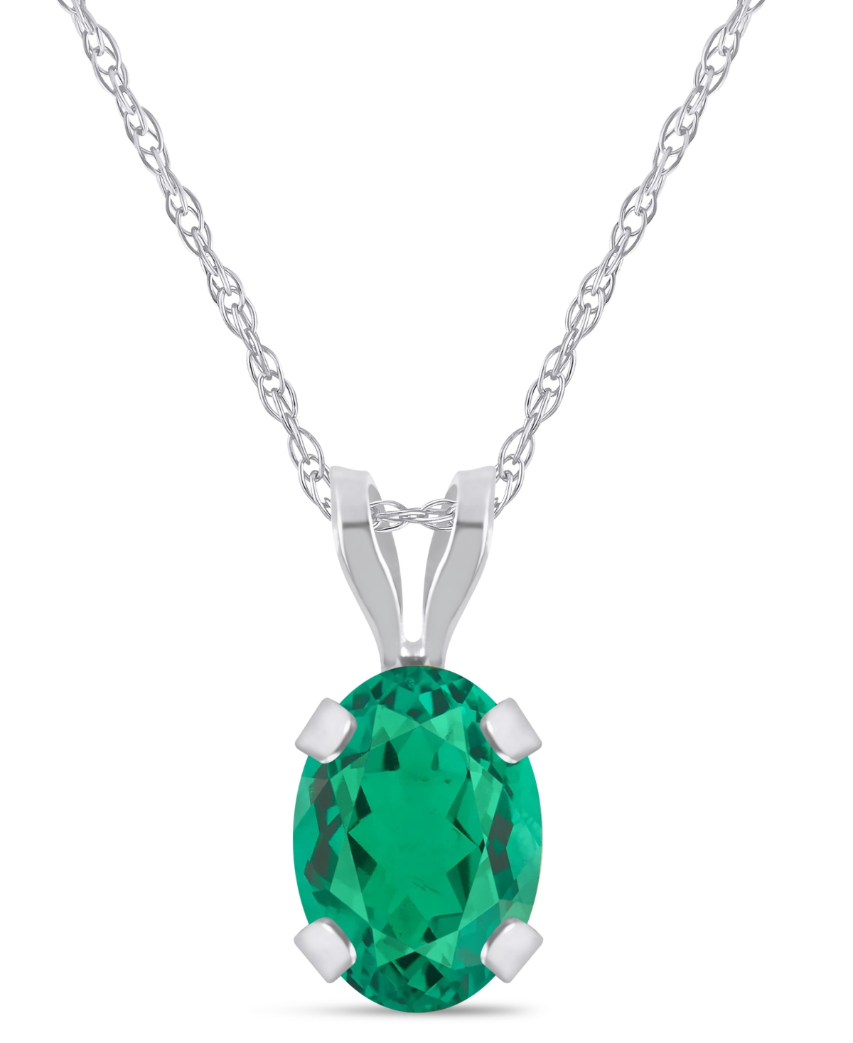 Macy's Lab-Grown Sapphire (1 ct. t.w.) Pendant Necklace in 10k White Gold - Emerald
