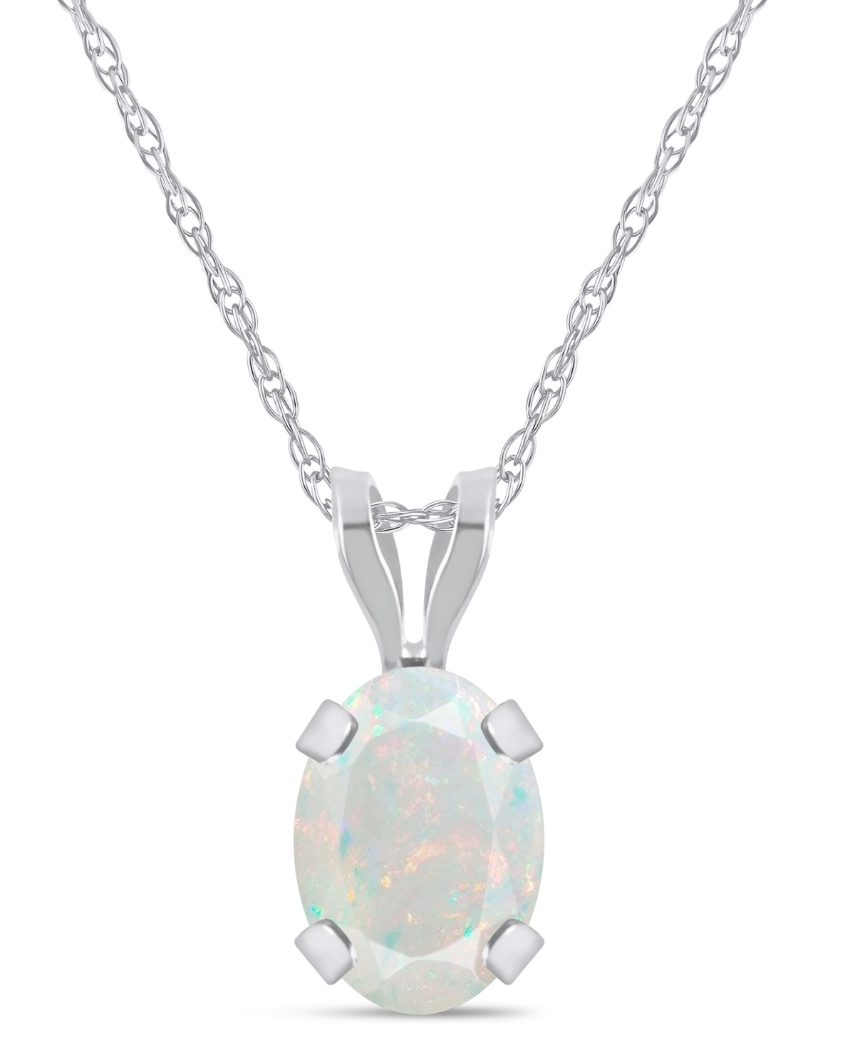 Macy's Lab-Grown Sapphire (1 ct. t.w.) Pendant Necklace in 10k White Gold - Opal