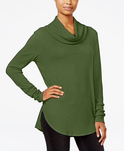 Ultra Flirt Juniors' Cowl-Neck Waffle-Knit Tunic