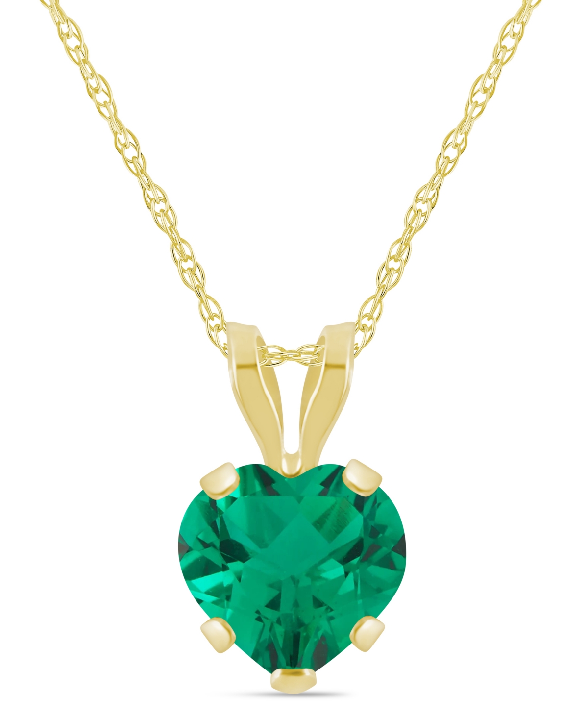 Macy's Lab-Grown Emerald (5/8 ct. t.w.) Pendant Necklace in 10k Yellow Gold - Emerald