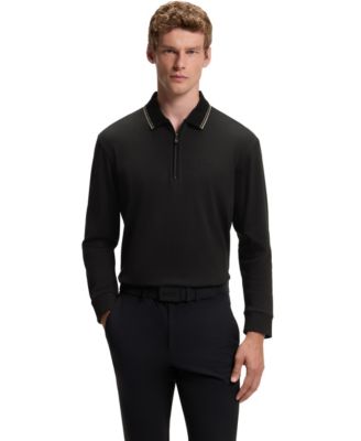 BOSS by Men's Interlock-Cotton Zip-Collar Regular-Fit Polo Shirt