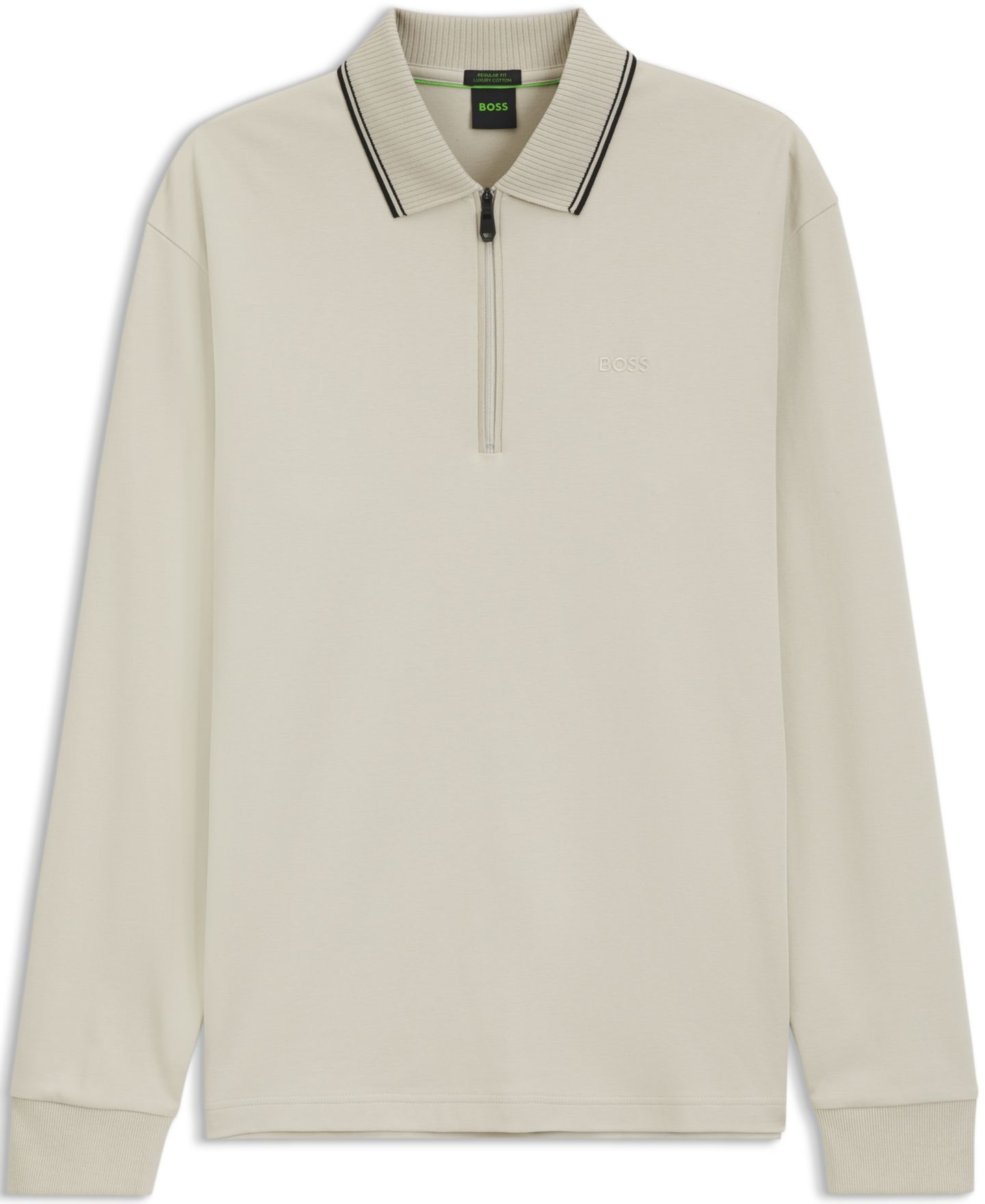 Мужское поло Hugo Boss Zip-Neck Embroidered Logo Polo Shirt, цвет: Бежевый — фото 2