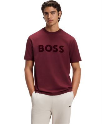 BOSS by Men's Cord Stretch Cotton-Blend Regular-Fit Tonal Flock Logo T-Shirt