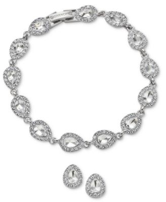Gold-Tone Crystal Siam Pear Stone Stud Earring and Bracelet Set