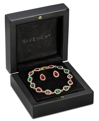 Gold-Tone Crystal Siam Pear Stone Stud Earring and Bracelet Set