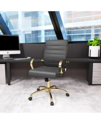 (Set of 2) Benmar Leather Office Chair with Gold Accents, Adjustable Height, Swivel Ergonomic Design for Home Office