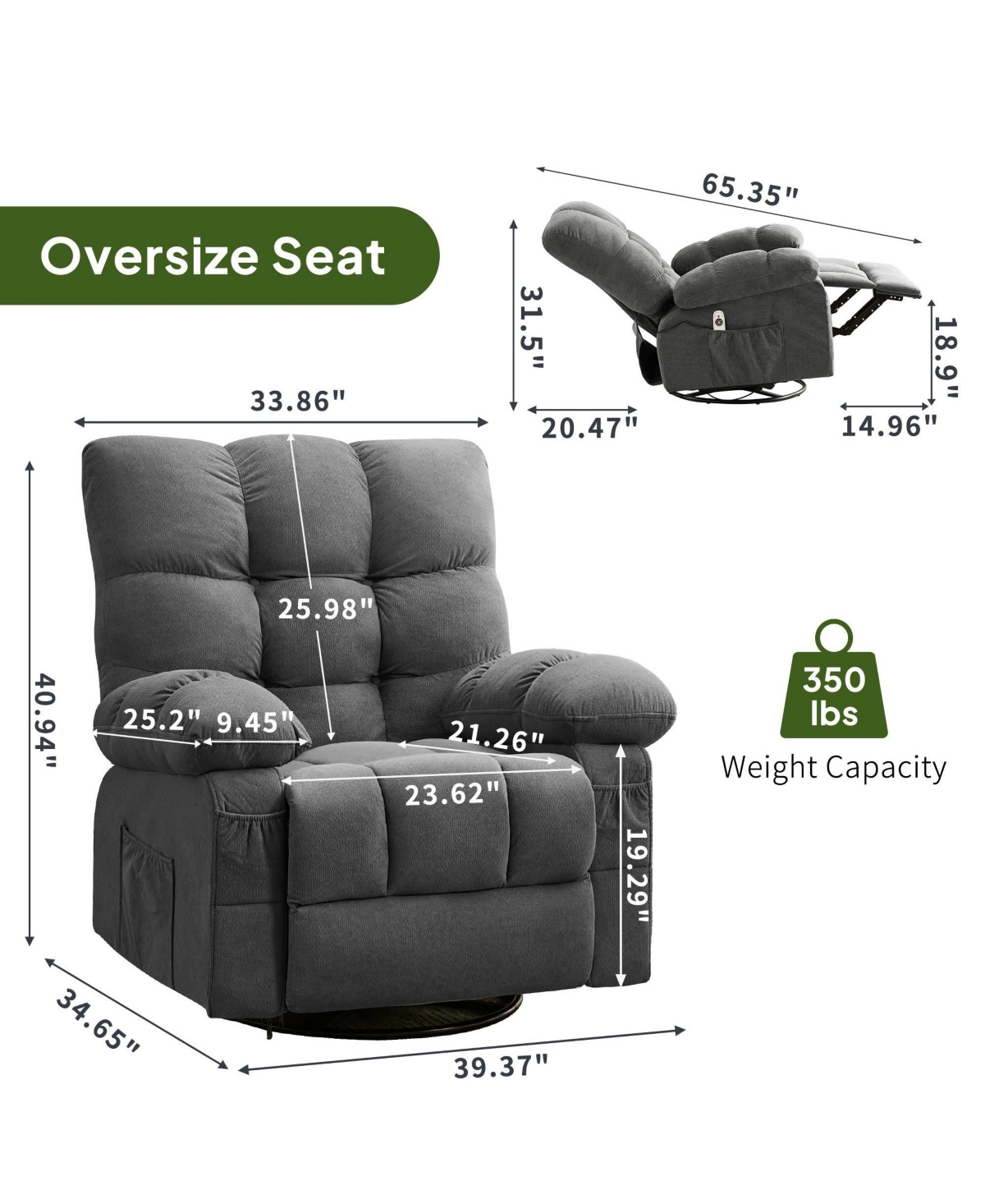 Boyel Living Massage Swivel Recliner Lift Chair with Vibration Massage and Heating for Elderly