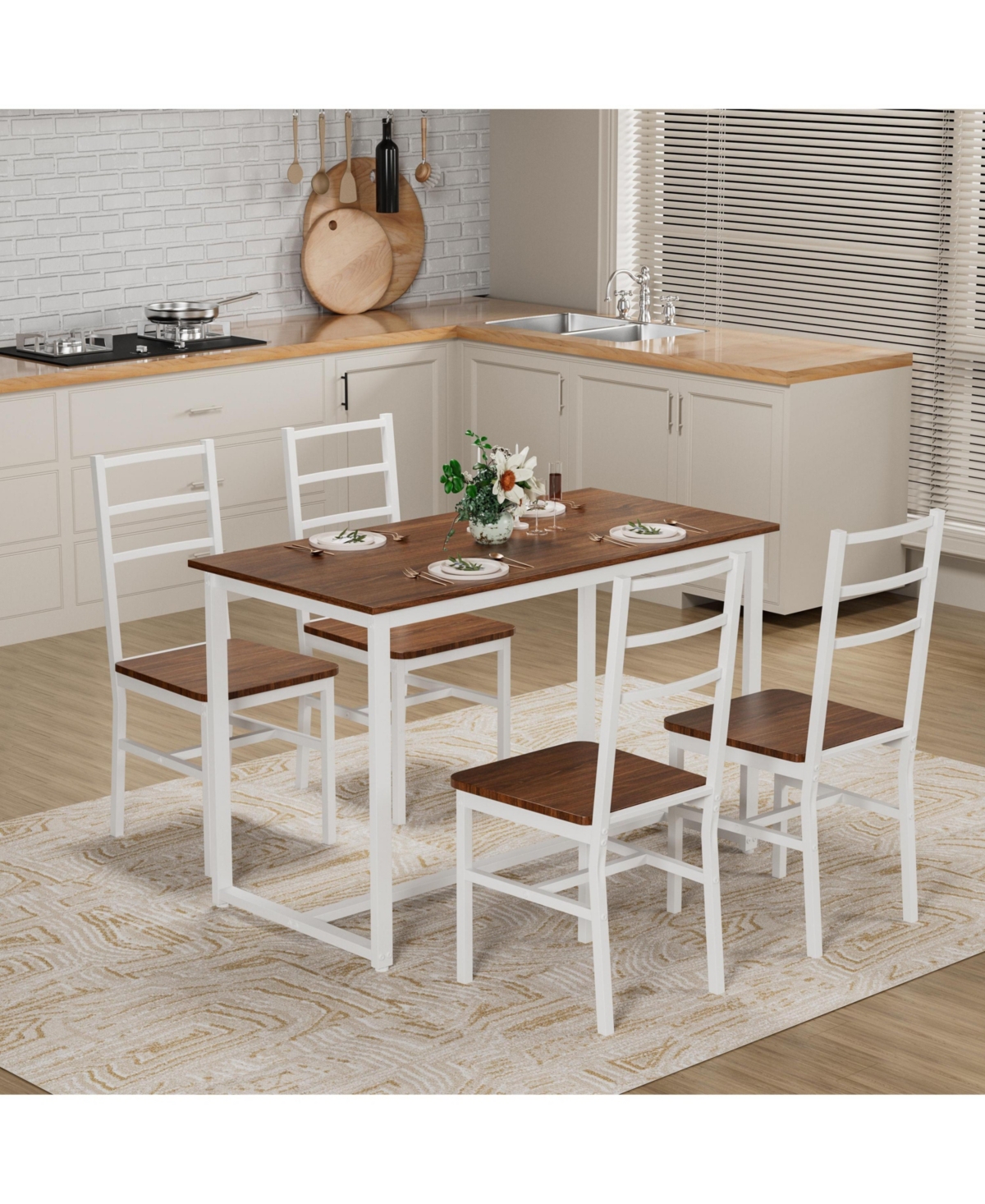 Flynama 5-Piece Dining Table Set with 4 Chairs, Space Saving Kitchen Set