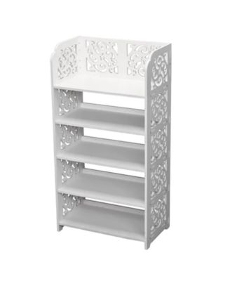 5-Tier White Shoe Storage Rack with Carved Wood-Plastic Panels