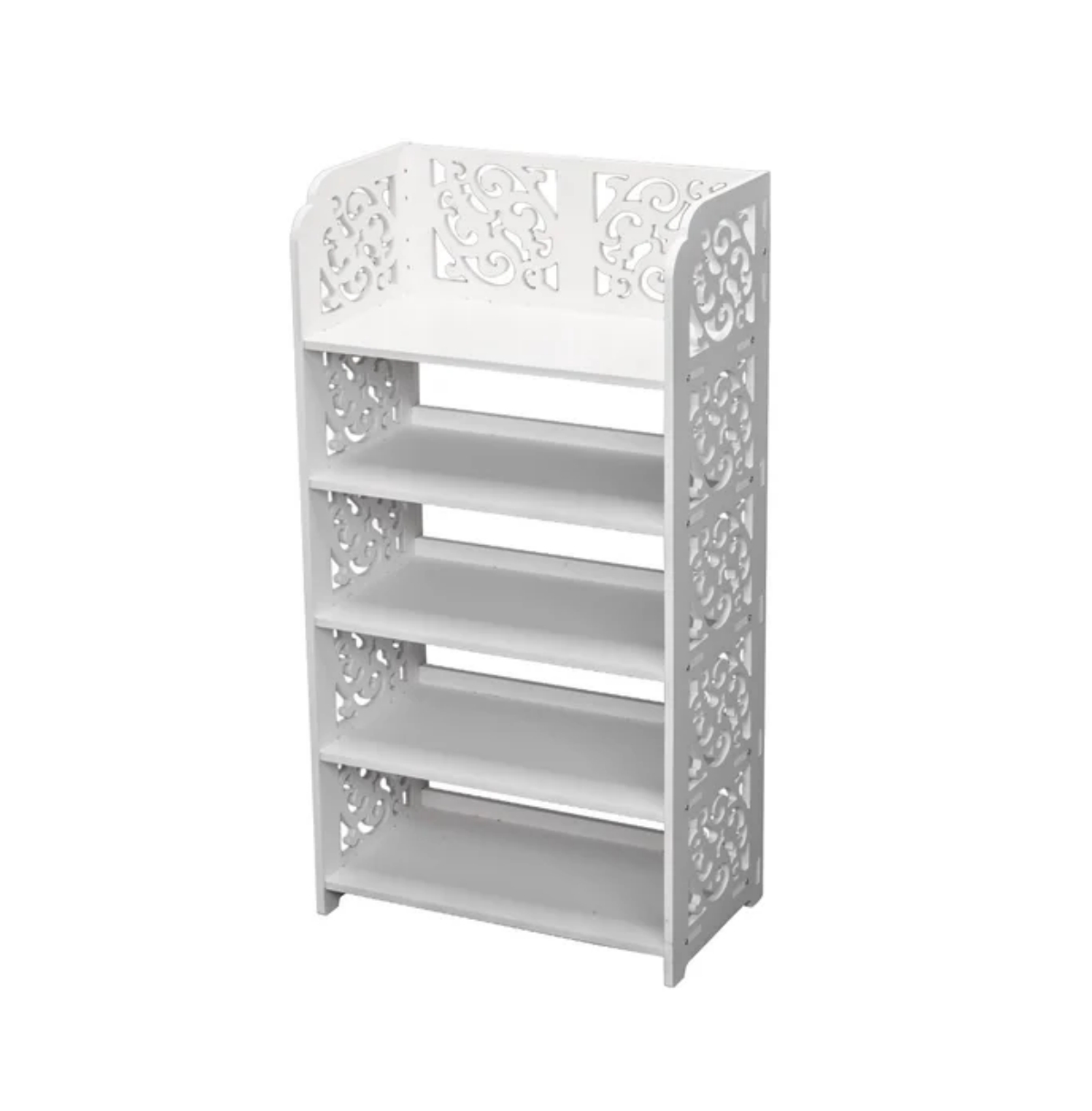 Slickblue 5-Tier White Shoe Storage Rack with Carved Wood-Plastic Panels - White