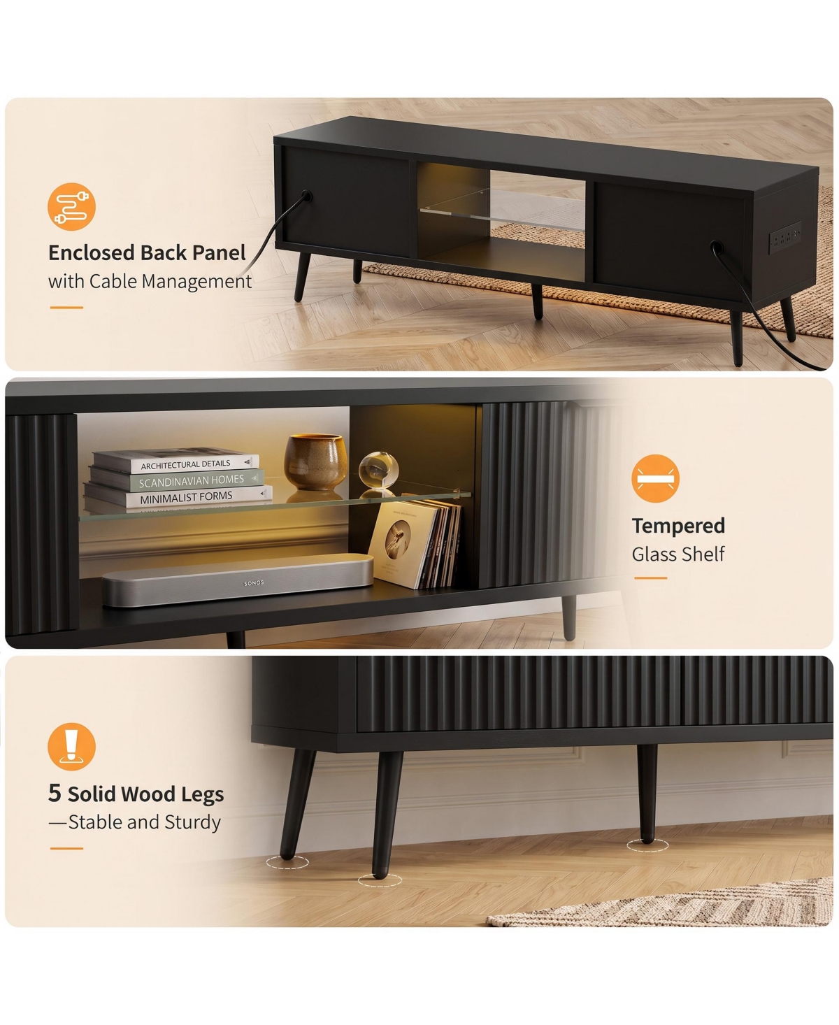 Aheaplus Tv Stand Media Console Table with Power Outlet for 30-60"