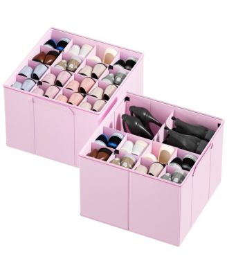 2 Pack Shoe Storage Organizer for closet, a set of 2 foldable shoe storage containers with adjustable dividers
