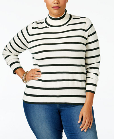 Melissa McCarthy Seven7 Trendy Plus Size Striped Turtleneck Sweater
