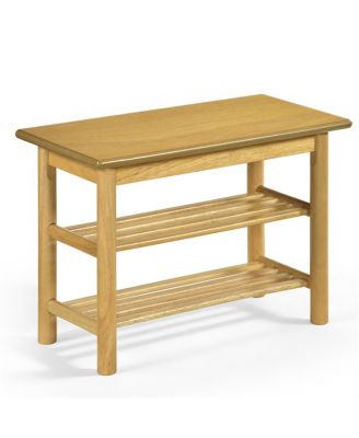 24 Inch Rubberwood Shoe Rack Bench with 3-Tier Entryway Storage
