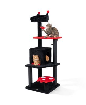 57'' Gothic Cat Tree for Indoor Cats with Padded Perch 2-Entry Condo Hanging Toy