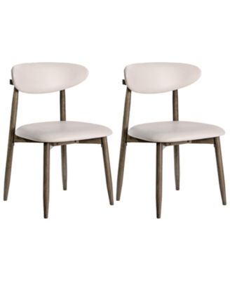 Wooden Dining Chairs Set of 2 Upholstered Kitchen Chairs with Curved Backrest