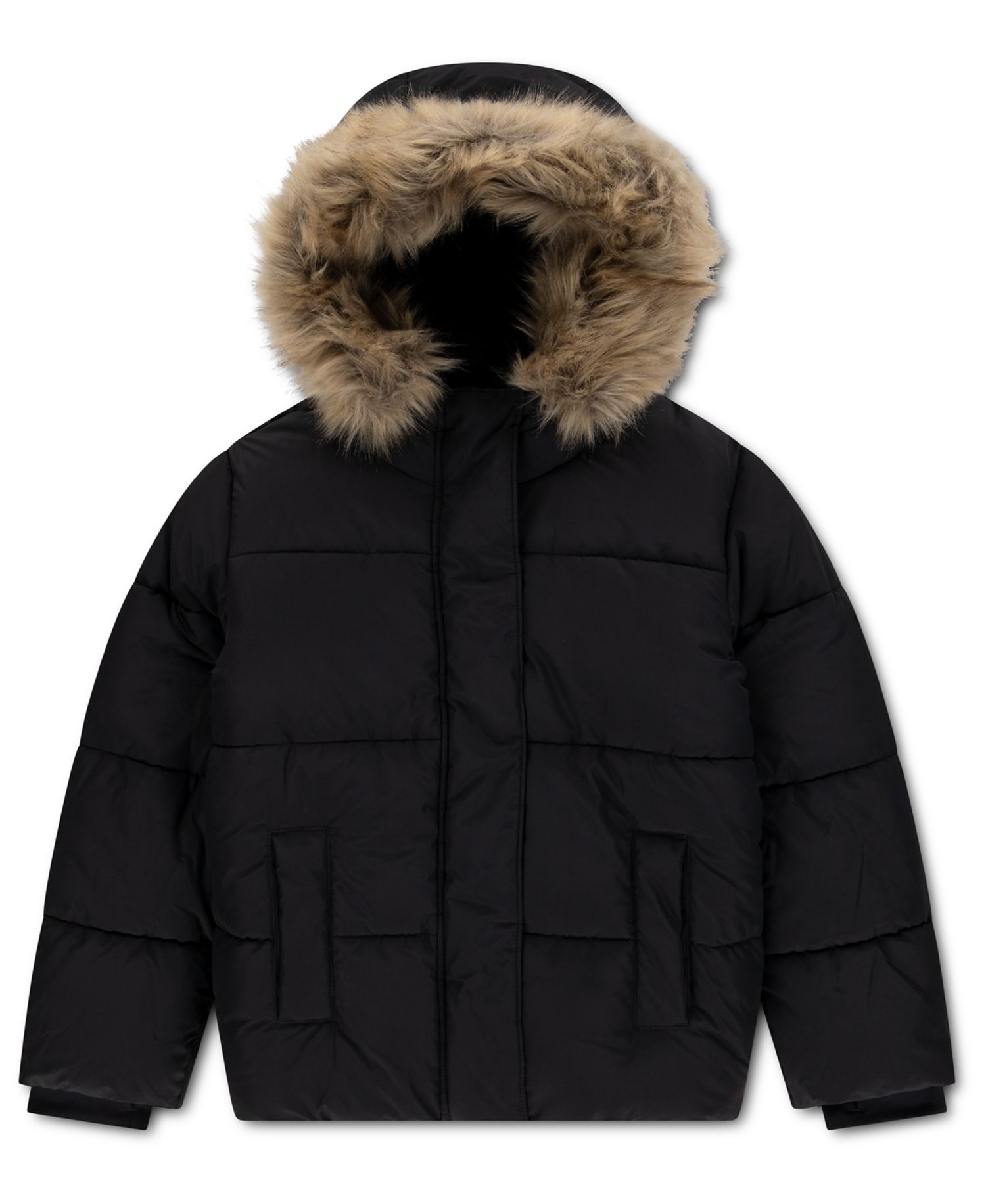 Girls' 4-16 Ultra Hooded Faux Fur-Trim Puffer Jacket