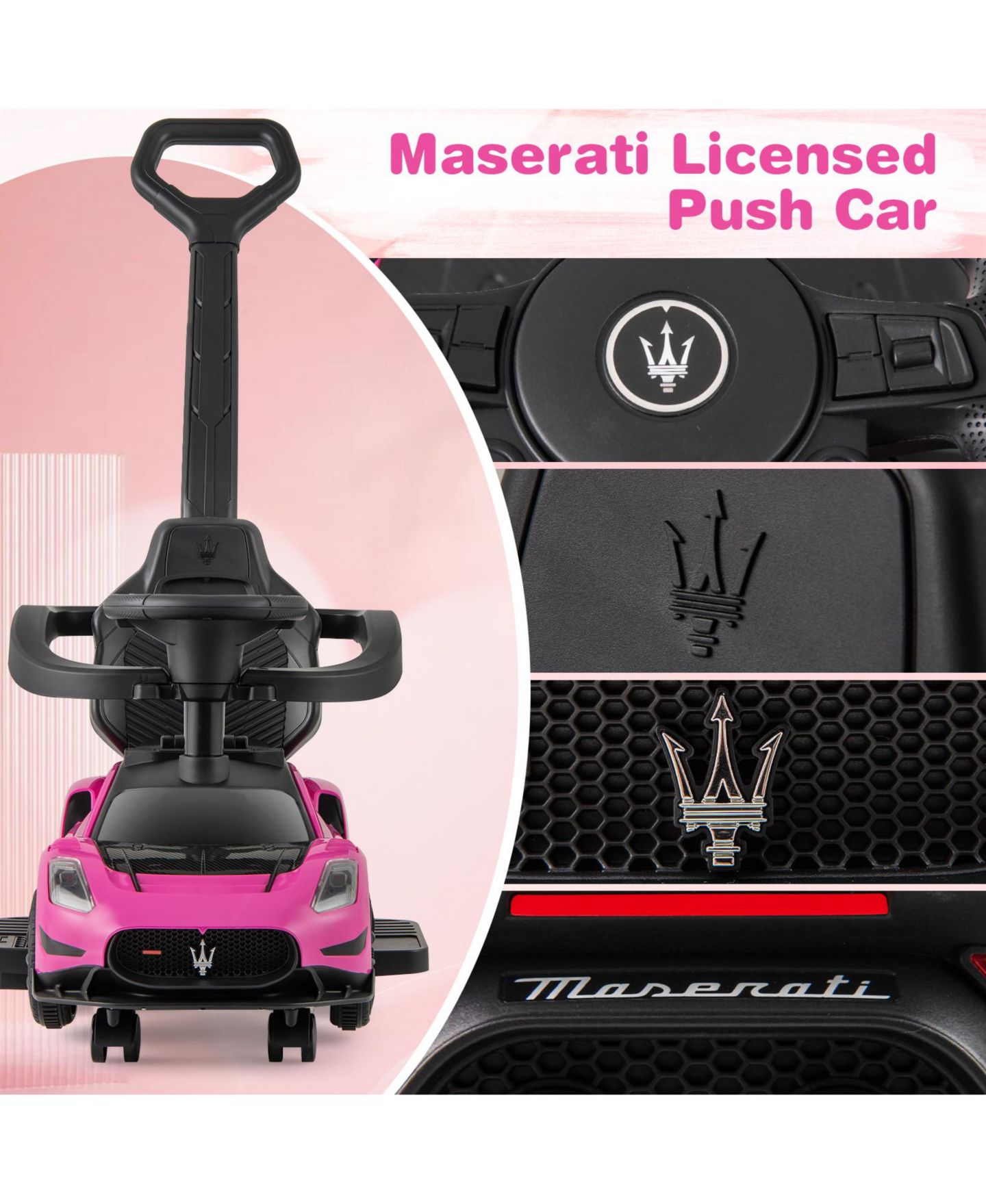 Детская игрушка Mecale 3-in-1 Maserati Licensed Push Car with Music, 55-lb Capacity, Ages 18-60 Months, цвет: Розовый — фото 7