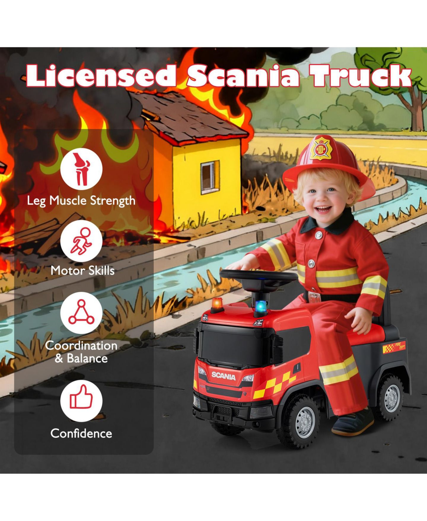 Детская игрушка Mecale Licensed Scania Truck Ride-On Push Car with Music and Steering Wheel, Ages 18 Months+, цвет: Красный — фото 2