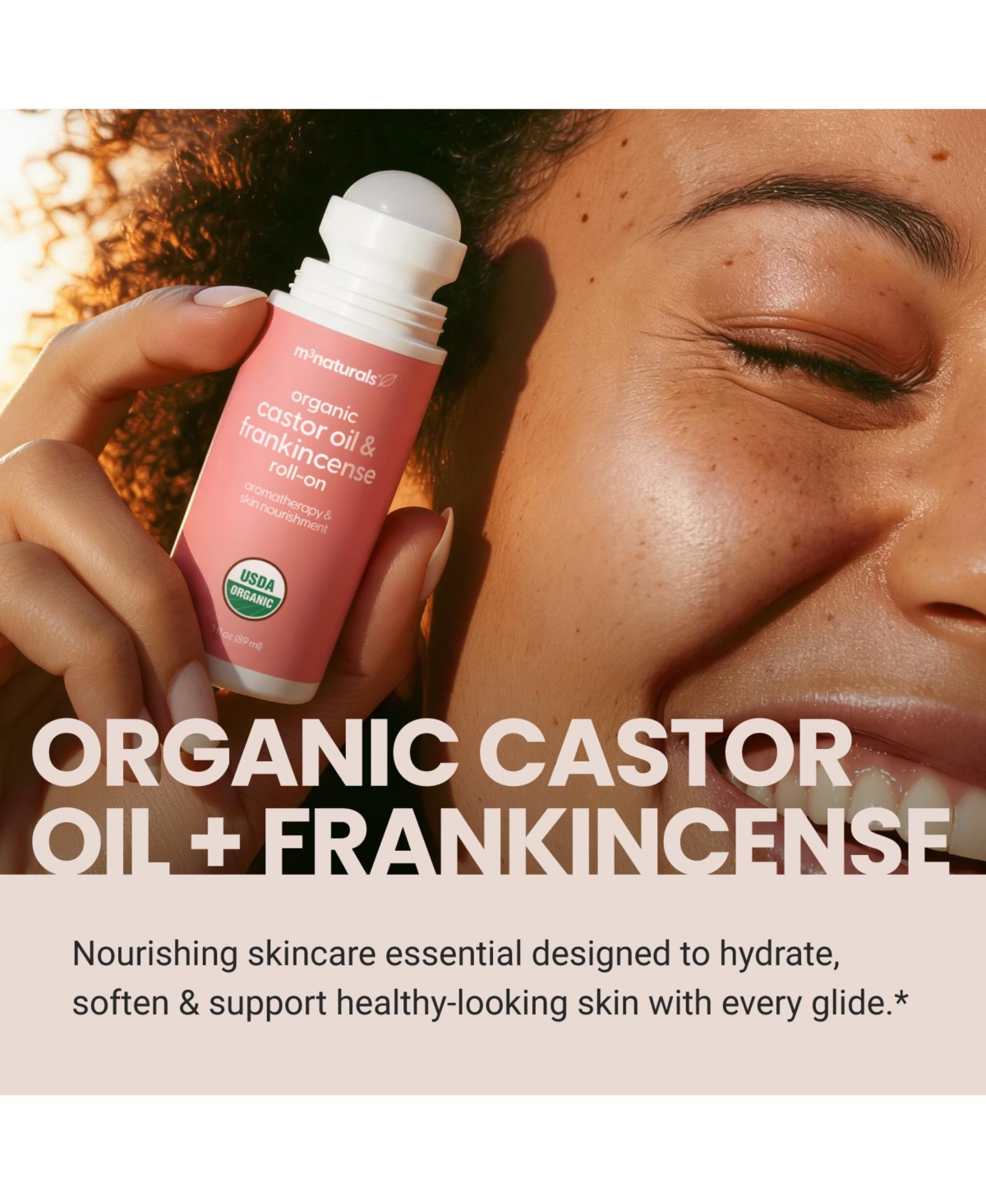 M3 Castor Oil Plus Frankincense Roll-On Cold-Pressed Castor Oil and Pure Frankincense Essential Oil Body Massage Oil, 3 Ounce