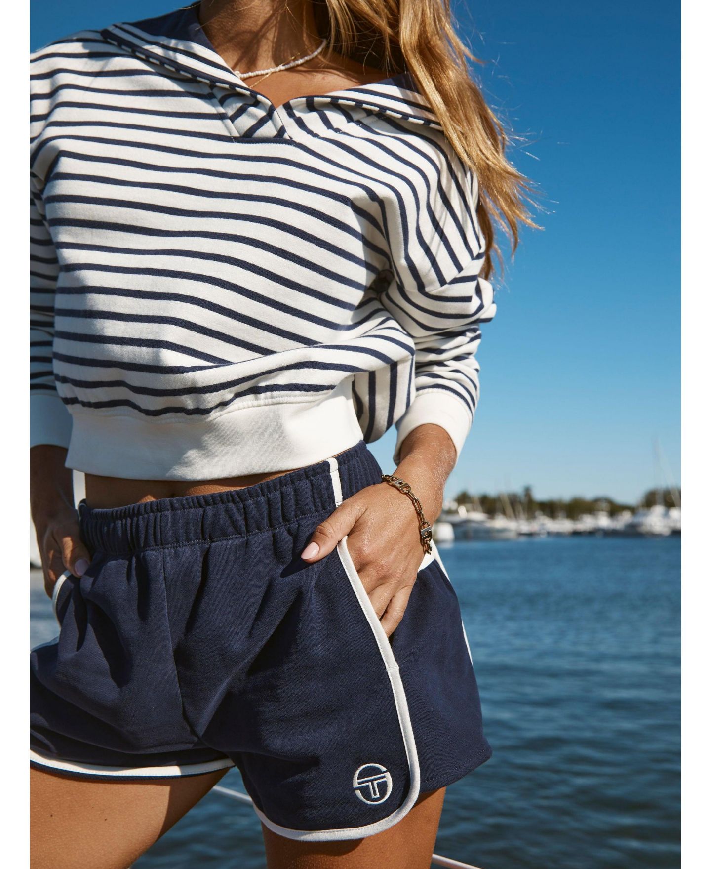 Женская толстовка Sergio Tacchini Marina Sailor Collar Horizontal-Striping, цвет: Gardenia — фото 2