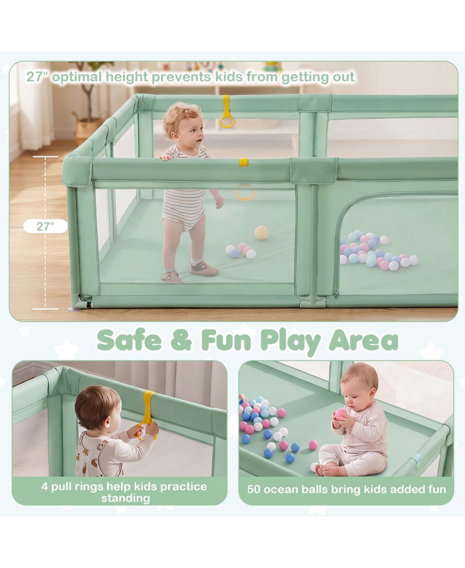 Large Portable Baby Playpen with 50 Ocean Balls