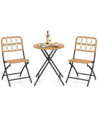 3 Piece Patio Bistro Set Folding Round Table and Chairs with Wicker Seat