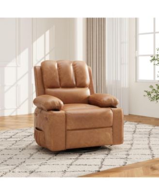 PU Leather Swivel Rocker Manual Recliner Sofa Chair, Heat and Massage for Living Room