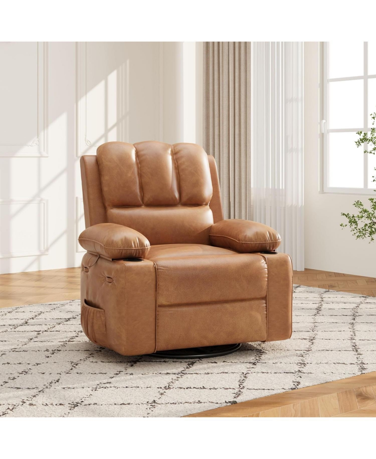 gaomon Pu Leather Swivel Rocker Manual Recliner Sofa Chair, Heat and Massage for Living Room