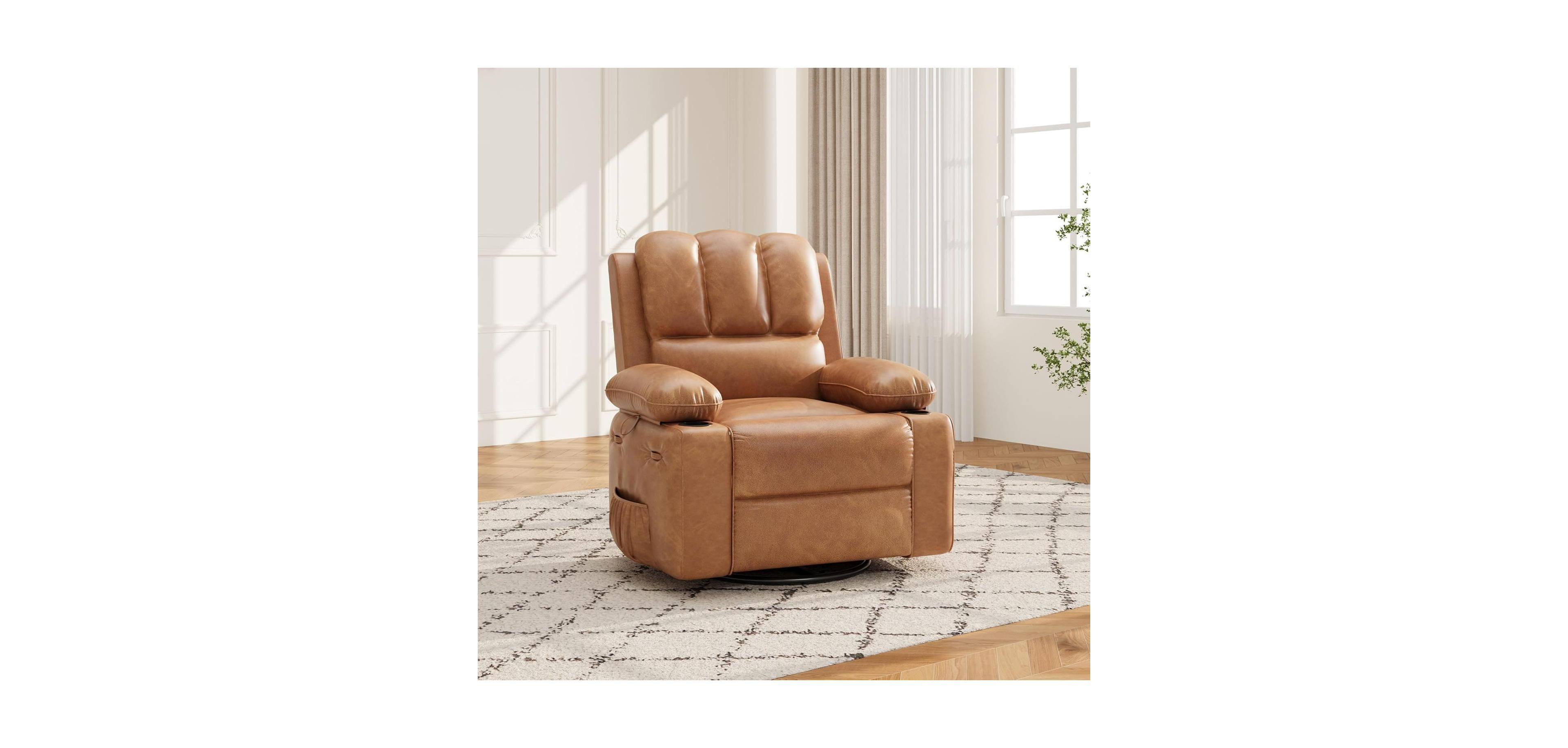gaomon Pu Leather Swivel Rocker Manual Recliner Sofa Chair, Heat and Massage for Living Room
