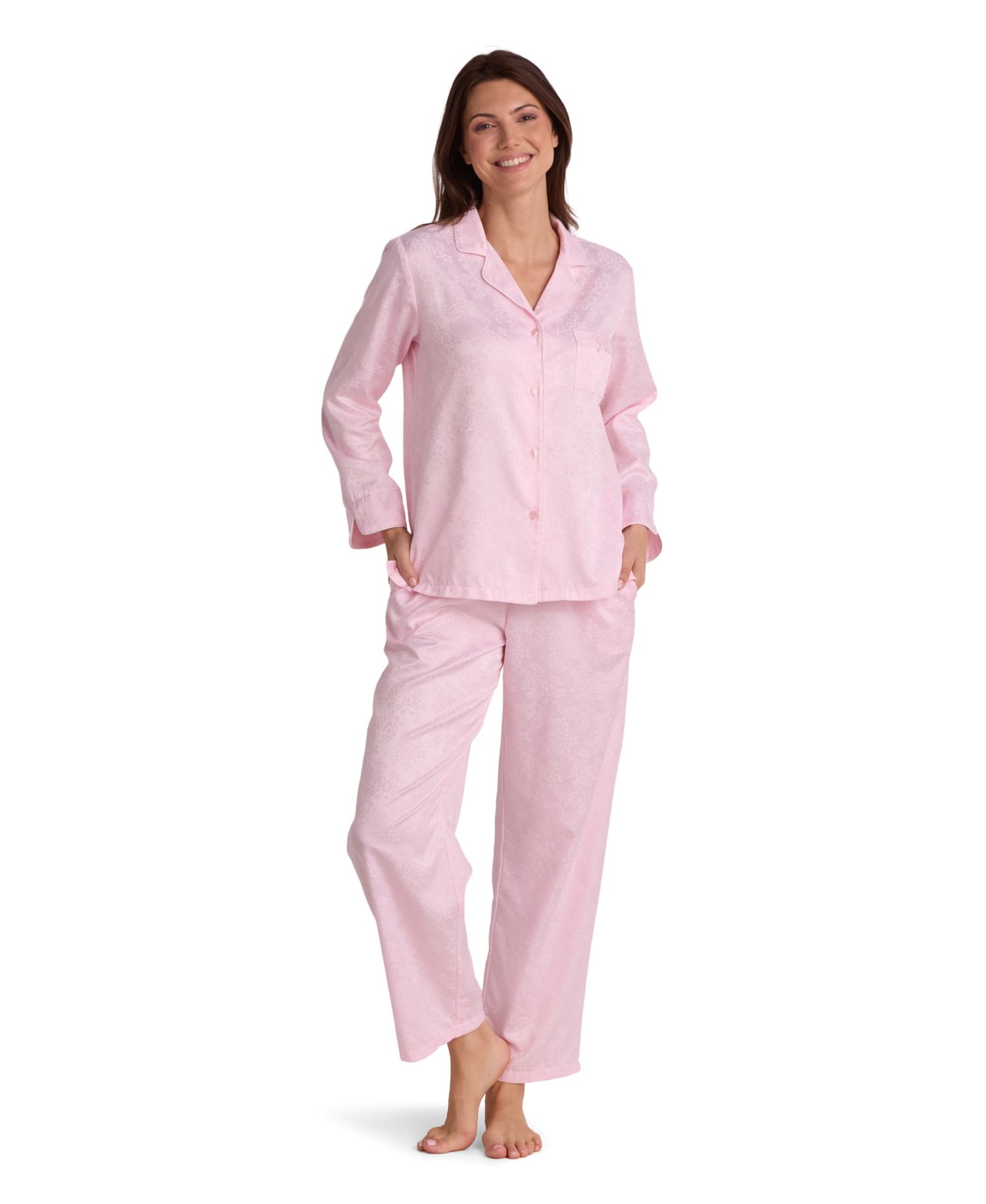 Women's Brushed Back Satin Long-Sleeve Pajama Set