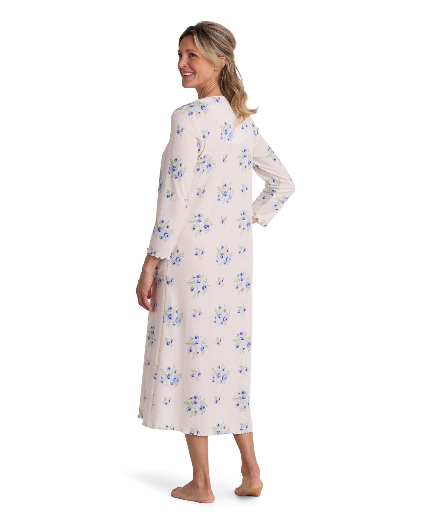 Women's Long-Sleeve Floral-Print V-Neck Gown