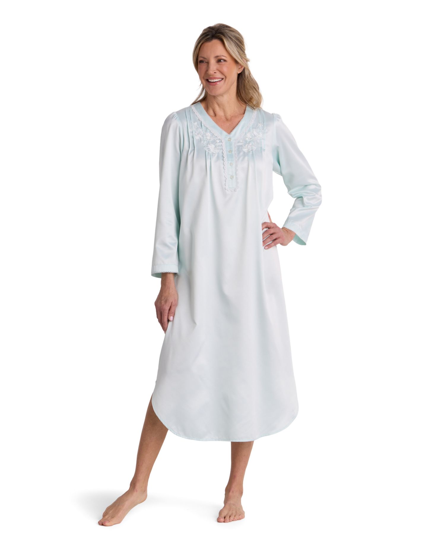 Women's Brushed-Back Satin Long-Sleeve Gown