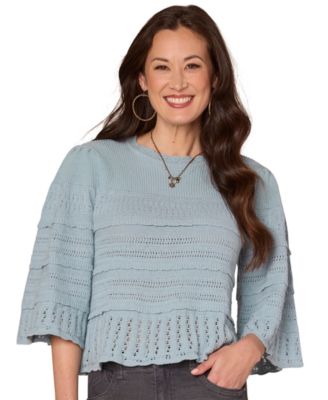 Petite 3/4-Length Bell-Sleeve Scalloped-Edge Sweater