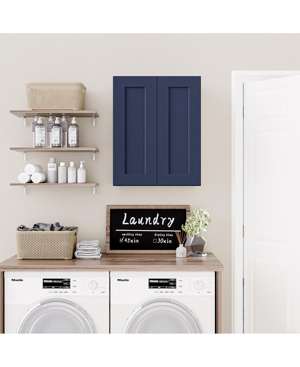 Boyel Living 24W x 12D x 42H Solid Wood Shaker Wall Cabinet Soft Close Double Door Adjustable Shelves Rta for Kitchen Bath Laundry